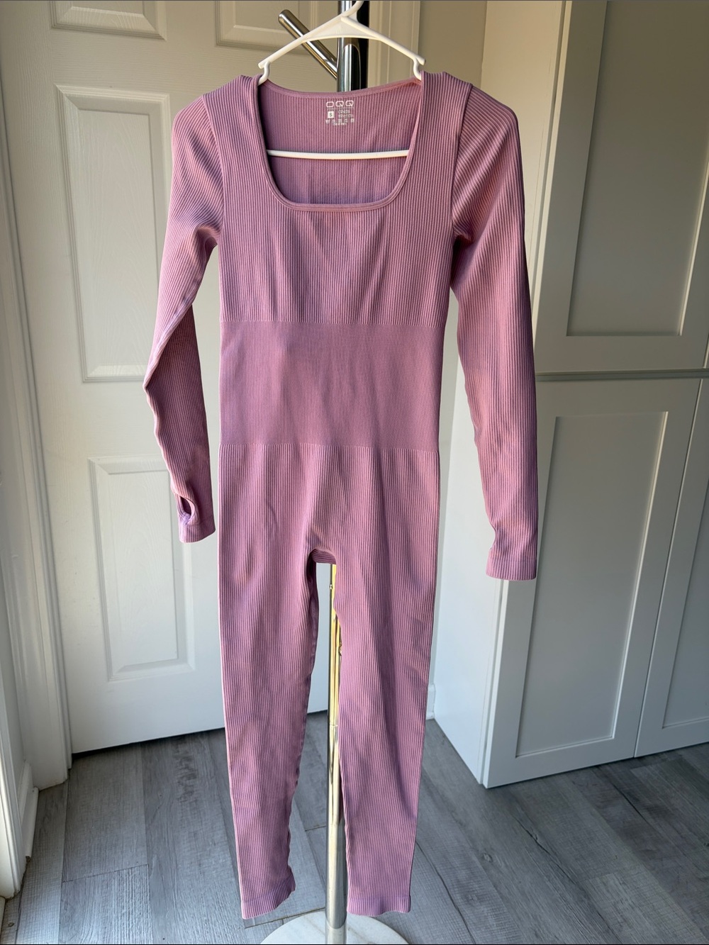 Ribbed Square-Neck Jumpsuit in Lilac, Size S.